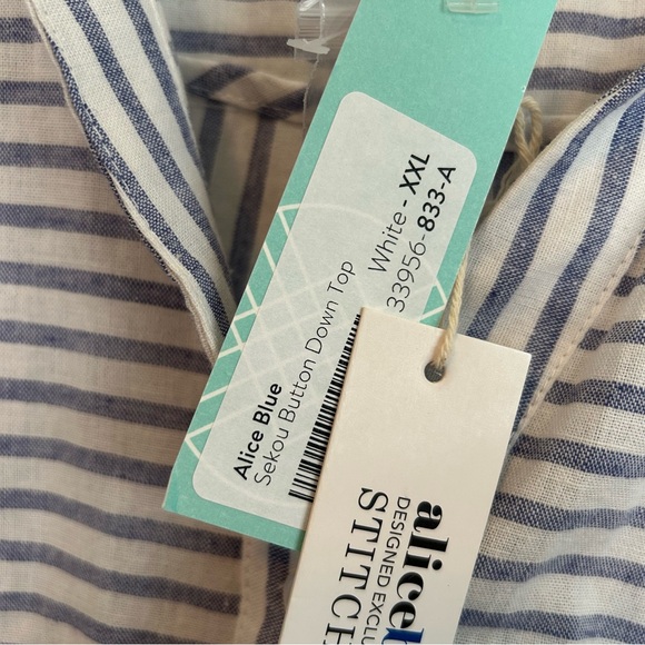 ALICE BLUE Striped Linen Blend Button Down Shirt - Picture 4 of 9